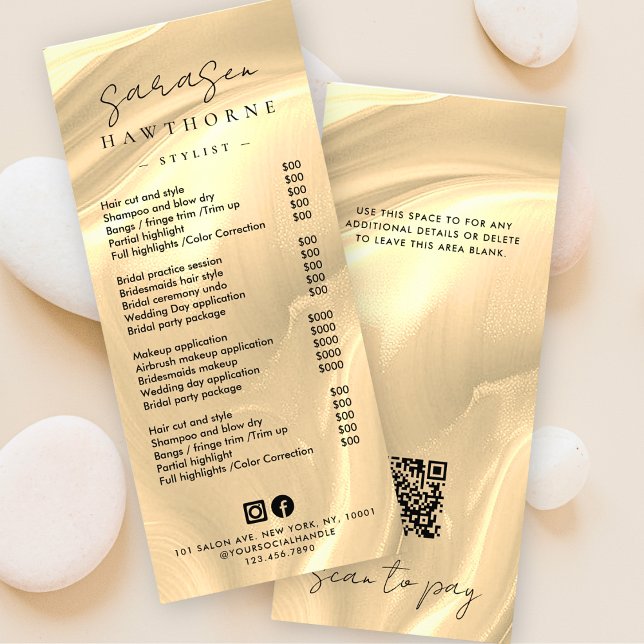 Gold Opal Price List Holographic Scan Pay QR Code Rack Card (Creator Uploaded)