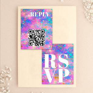 Gold Opal Stone RSVP Cards for Wedding QR Code