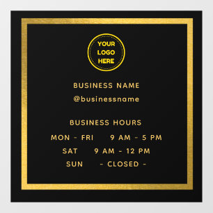Gold    Opening Time With Logo Business Hours Wind Window Cling