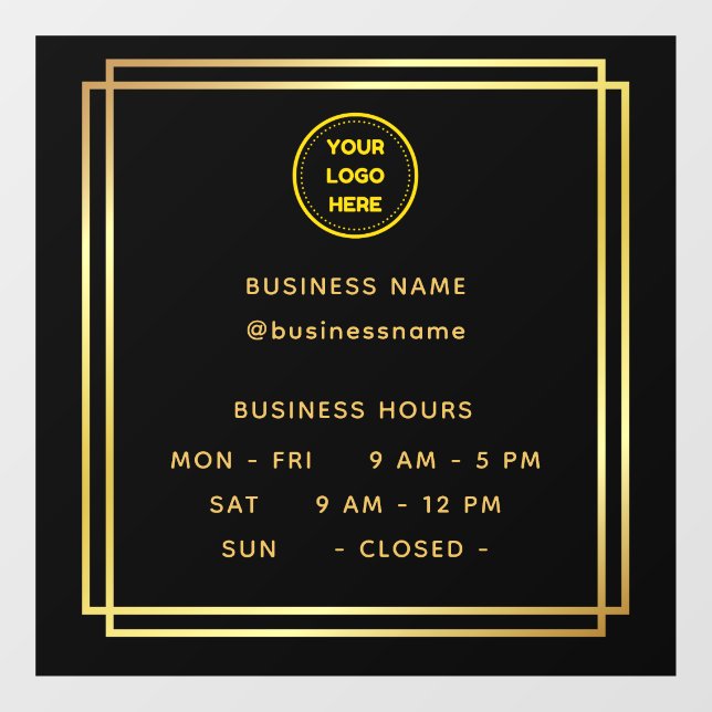 Gold || Opening Time With Logo Business Hours Window Cling (Sheet)