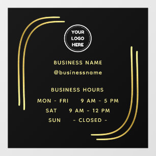 Gold    Opening Time With Logo Business Hours Window Cling