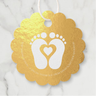 Gold or Silver Cute White Baby Feet Favour Tags
