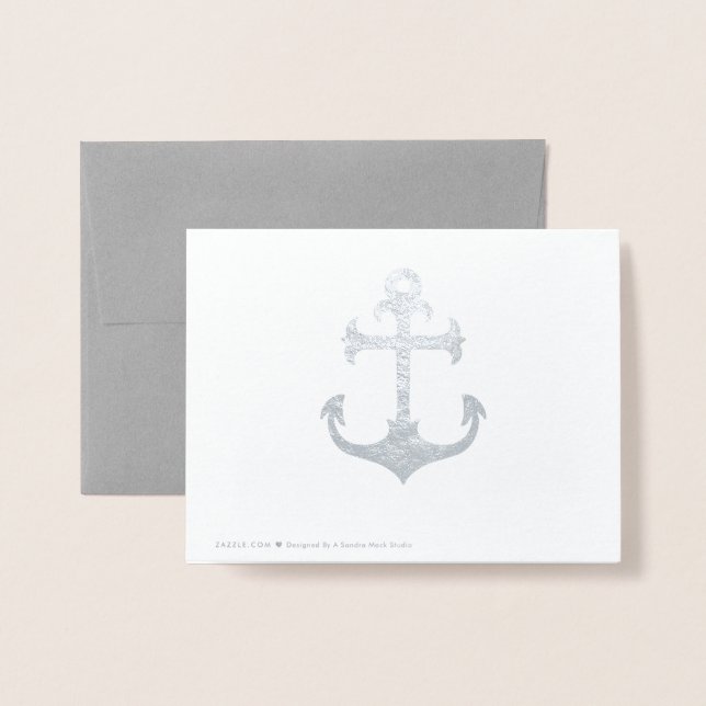 Gold or Silver Michigan State Map and Anchor Foil Card (Back With Envelope)