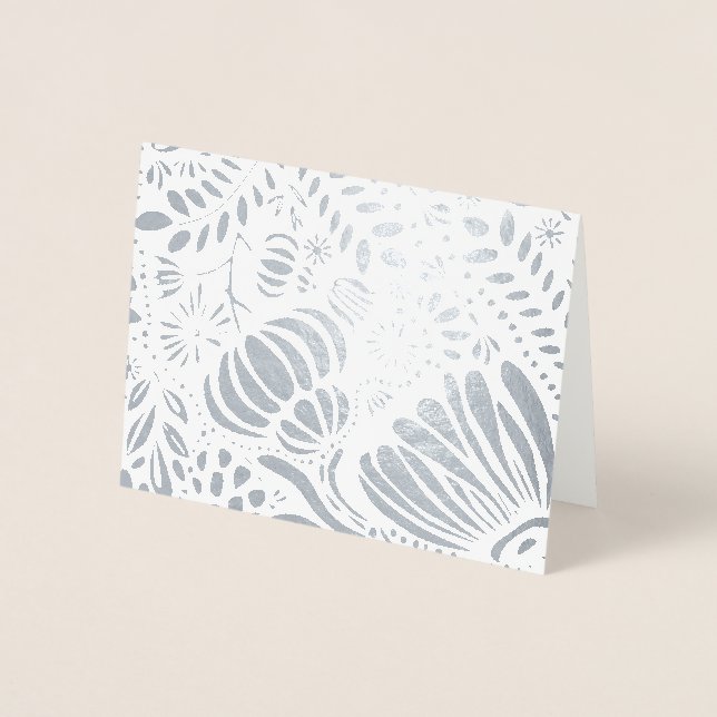 Gold or Silver Modern Elegant Floral Pattern Foil Card (Front)