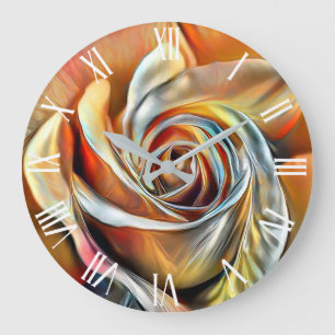 Gold Orange Beautiful Unique Rose Art Dream Large Clock