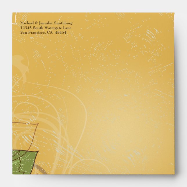 Gold orange fall / autumn leaves wedding envelope (Front)