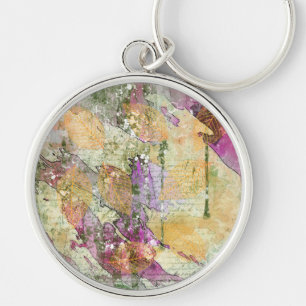 Gold Orange Fall Leaf Leaves on Vintage Decoupage Keychain