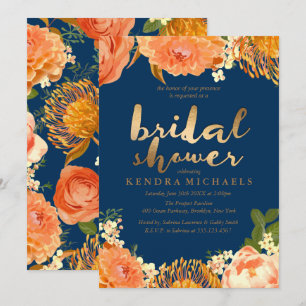 Gold & Orange floral Bridal Shower Invitation