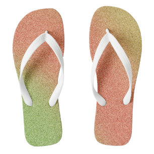 Gold-Orange-Green Gradient Glitters, Pair of Flip Flops