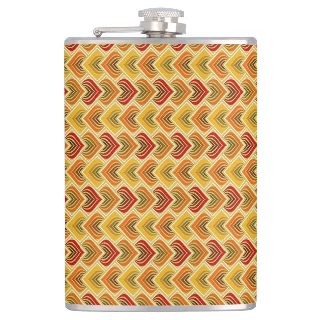 GOLD ORANGE GREEN TAN PATTERNS HIP FLASK (Front)