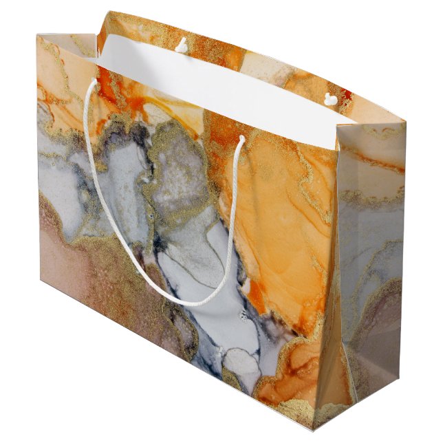 Gold Orange Grey Abstract Large Gift Bag (Back Angled)