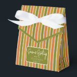 Gold, Orange, Olive Green Striped Holiday Greeting Favor Box<br><div class="desc">Gold,  orange,  olive green striped favour box with ribbon tie and simple holiday greeting. Perfect for all gift decoration themes; simple/minimalist to maximalist depending on additional embellishments.</div>