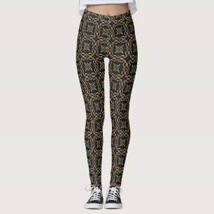 Gold, Orange, on Black Dressy Print Leggings