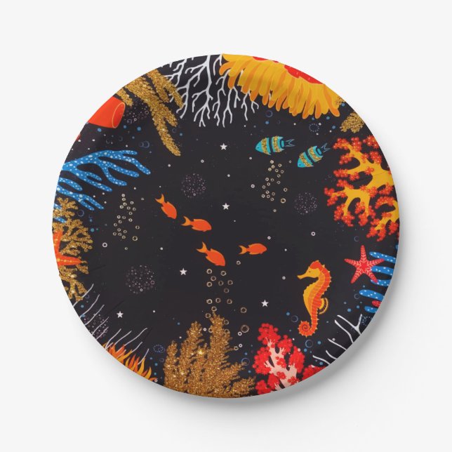 Gold Orange Tropical Summer Ocean Underwater Paper Plate (Front)