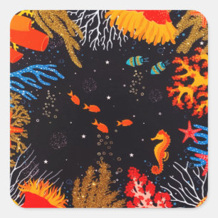 Gold Orange Tropical Summer Ocean Underwater Square Sticker