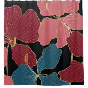 Gold orchids, elegant floral line art.
