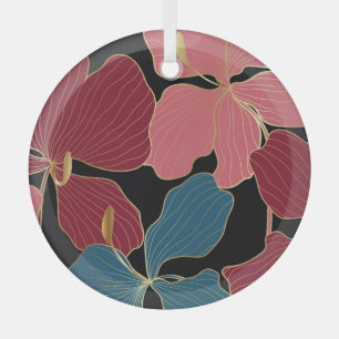 Gold orchids, elegant floral line art. glass ornament