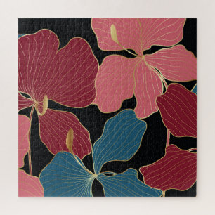 Gold orchids, elegant floral line art. jigsaw puzzle