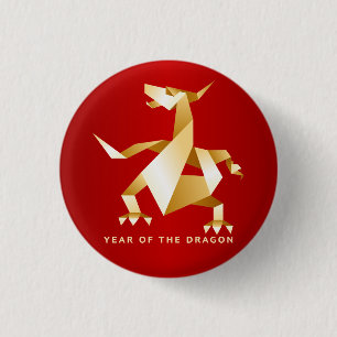 Gold Origami Year of the Dragon on Red 1 Inch Round Button