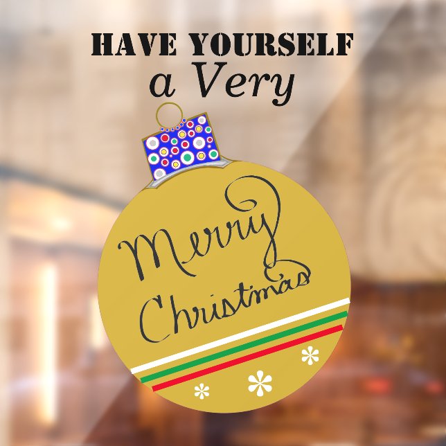 Gold Ornament Ball Merry Christmas Red Green  Window Cling (Sheet 2)