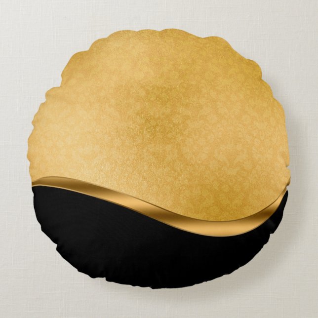 Gold ornament damask template round pillow (Front)