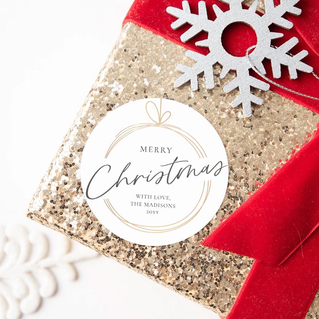 Gold Ornament Elegant Merry Christmas Classic Round Sticker (Creator Uploaded)