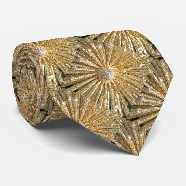 Gold Ornament Faux Sparkle Print Necktie (Rolled)