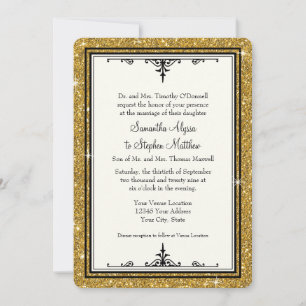 Gold Ornament Glitter Striped Classic Elegant Invitation