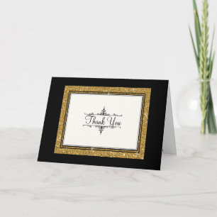 Gold Ornament Glitter Striped Classic Thank You Card