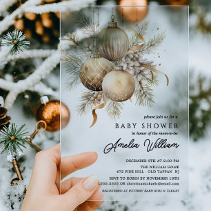 Gold Ornament Holiday Acrylic Baby Shower Acrylic Invitations