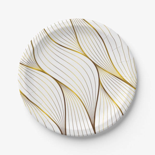 Gold ornament leaf  paper plate (Front)