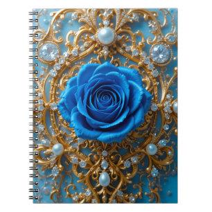 Gold Ornament with Blue Rose and Pearl Notebook