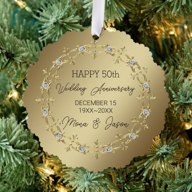 Gold Ornament With Diamonds Wedding Anniversary  Card (Insitu (Tree))