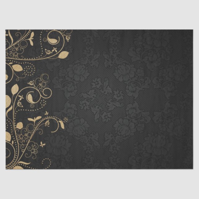 Gold Ornamental Black Decoupage Background Tissue Paper (Front)
