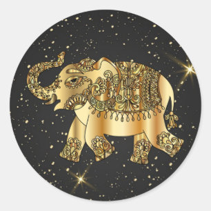 Gold,Ornamental,Elephant,Abstract,Star Night Classic Round Sticker