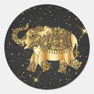 Gold,Ornamental,Elephant,Abstract,Star Night Classic Round Sticker