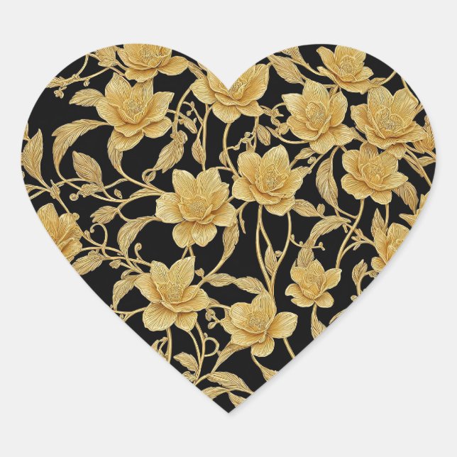 Gold Ornamental flower pattern, AI, Heart Sticker (Front)