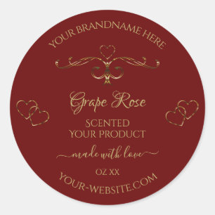Gold Ornamental Hearts on Dark Red Product Labels