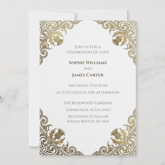 Gold Ornamental Thistle Wedding Invitation (Front)
