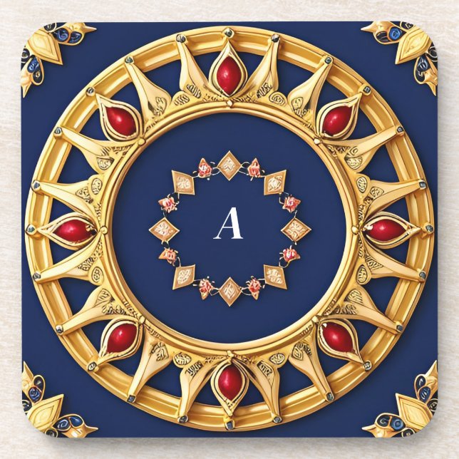 Gold-Ornamented Circular Design Coaster (Front)