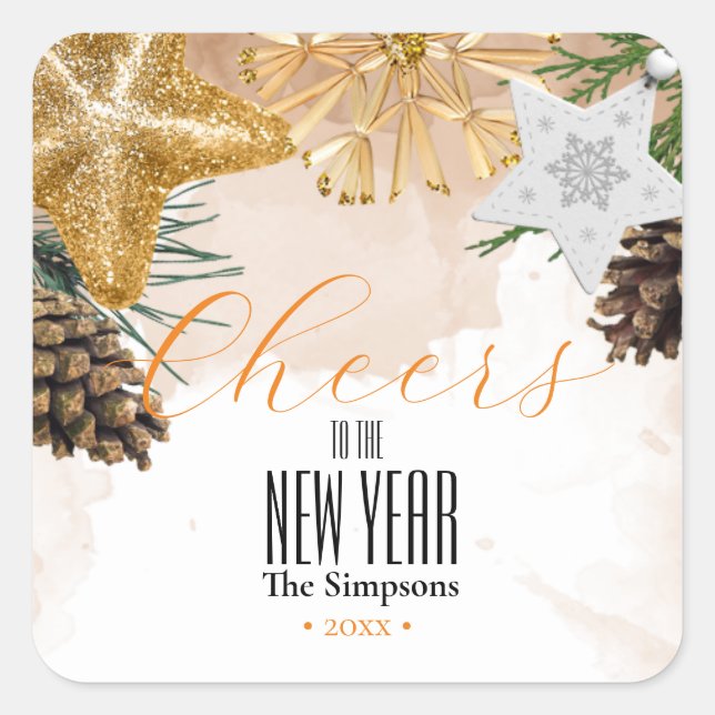 Gold ornaments Cheers to the new year Square Sticker (Front)