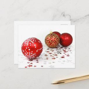 Gold Ornaments, Red Ornaments, Christmas, Glitter Holiday Postcard