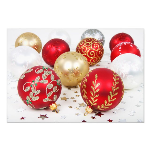 Gold Ornaments, Red Ornaments, Christmas, Glitter Photo Print (Front)