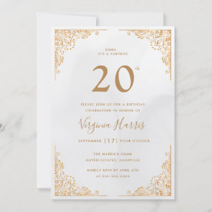 Gold Ornate Border Twenty 20th Birthday Invitation