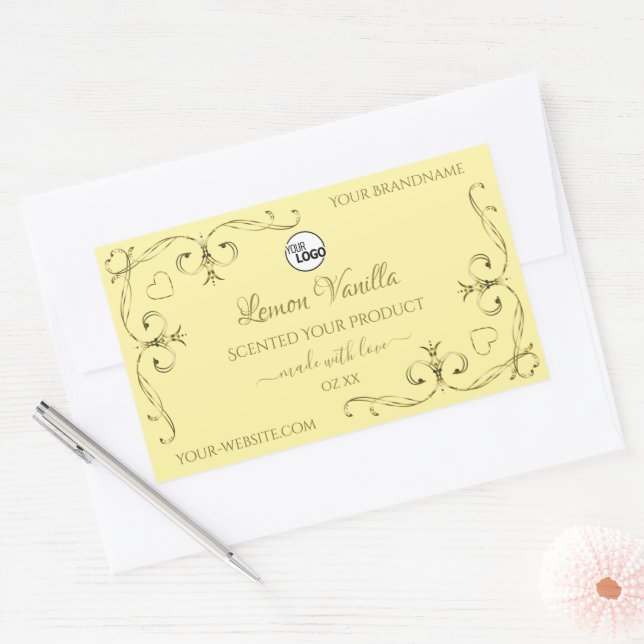 Gold Ornate Corners Cream Product Labels with Logo (Envelope)