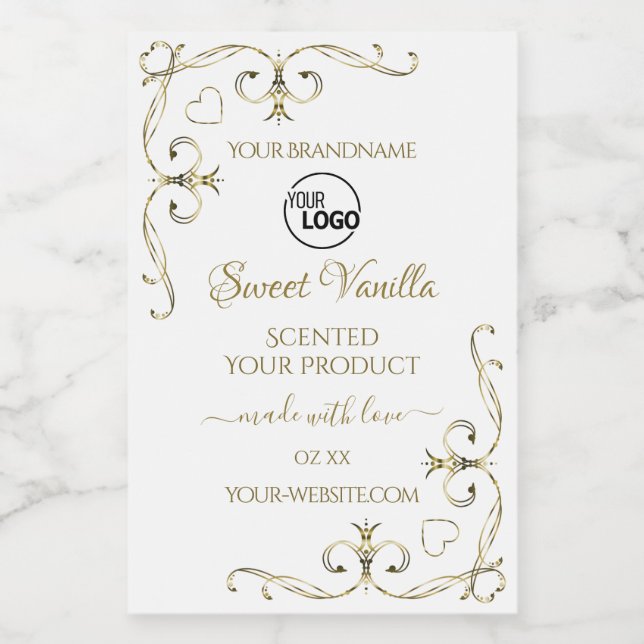 Gold Ornate Corners White Product Labels Add Logo (Single Label)
