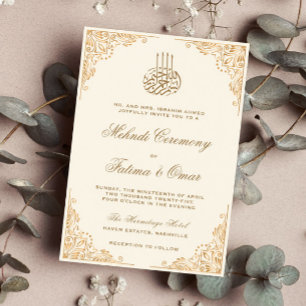 Gold Ornate Cream Islamic Muslim Mehndi Ceremony Invitation