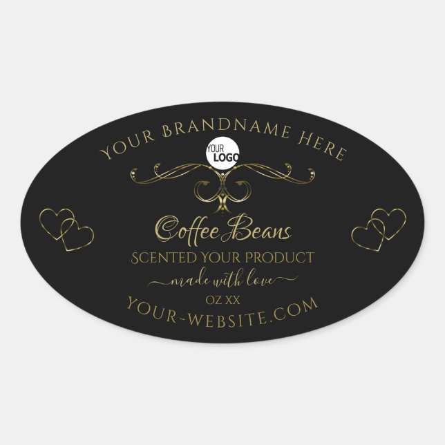 Gold Ornate Cute Hearts Black Product Étiquette Lo (Devant)