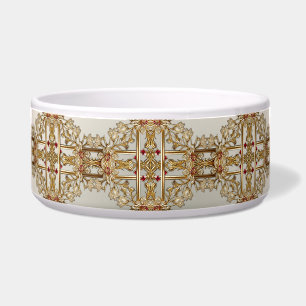 Gold Ornate Floral Ceramic Pet Bowl