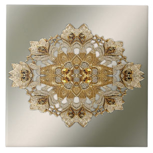Gold Ornate Floral Ceramic Tile